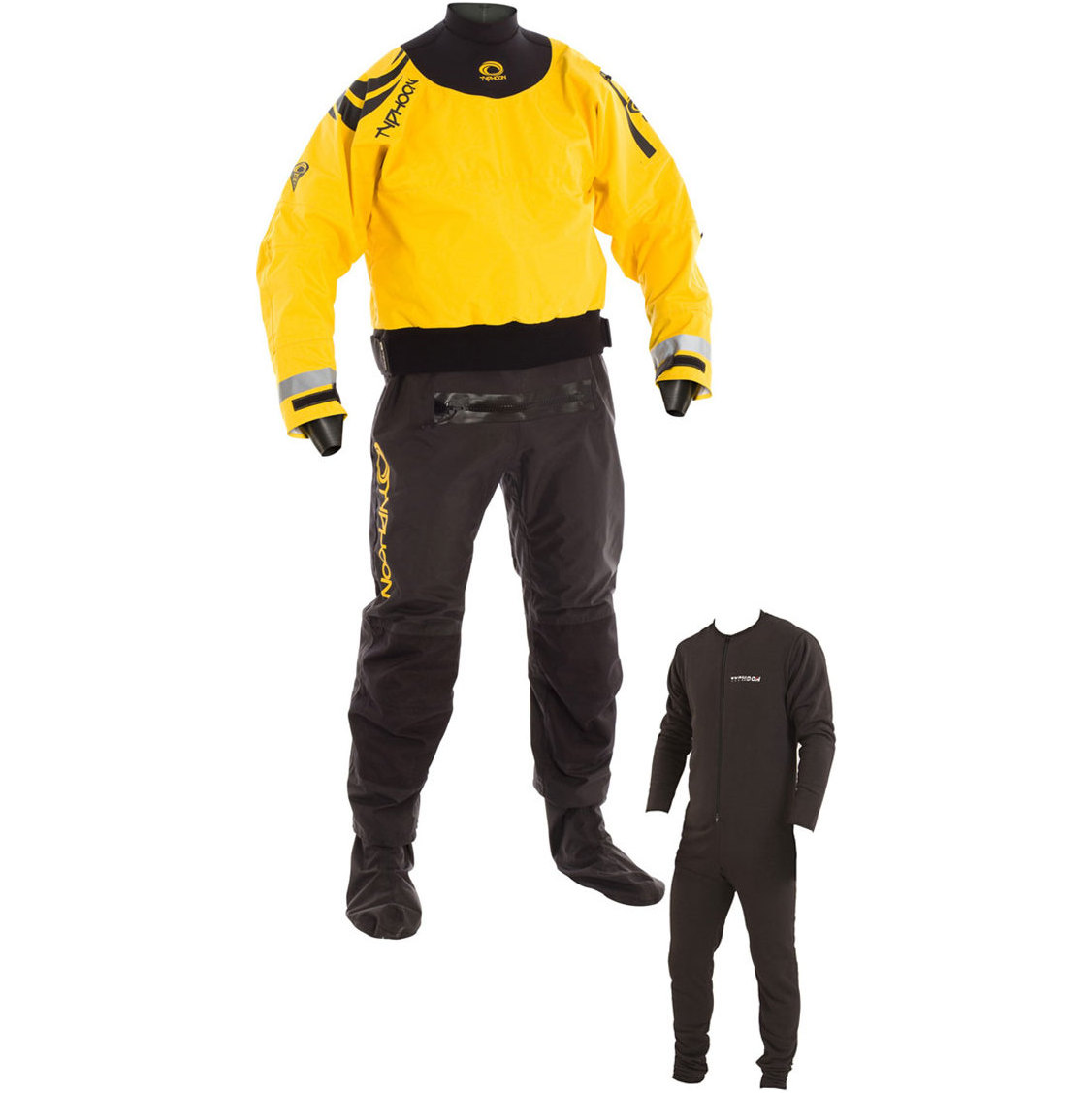2024 Typhoon Multisport 5 Hinge Drysuit Including Con Zip & Underfleece BLACK / YELLOW 100165