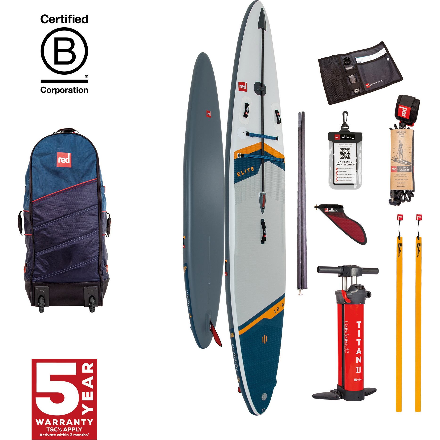2026 Red Paddle Co 12'6'' Elite MSL Stand Up Paddle Board , Sac & Pompe 001-001-003-0037 - Blanc