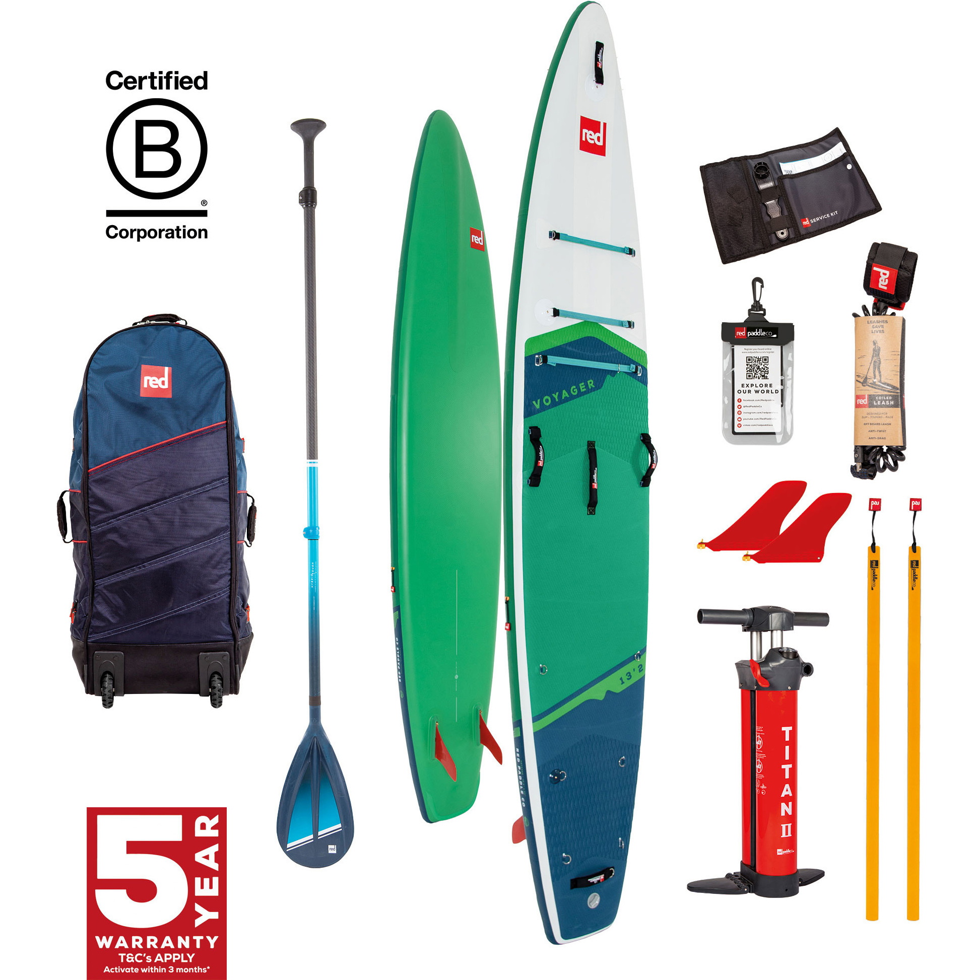 2024 Red Paddle Co 13'2'' Voyager Plus MSL Stand Up Paddle Board , Sac, Pompe & Hybrid Tough Paddle 001-001-002-0065 - Green