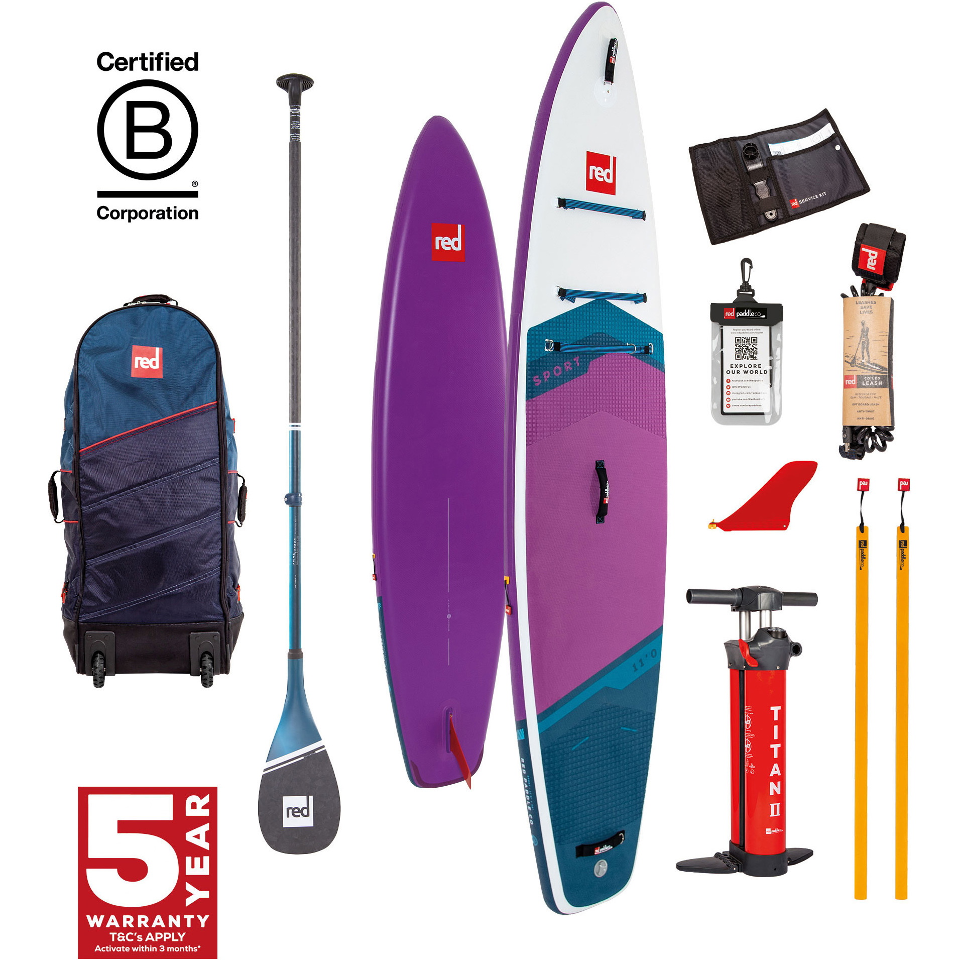 2026 Red Paddle Co 11'0'' Sport MSL Stand Up Paddle Board , Bag, Pump & Prime Lightweight Paddle 001-001-002-0059 - Purple