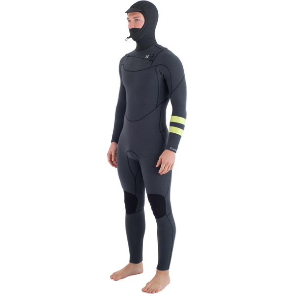 2025 Hurley Hommes Plus 5/3mm à Capuche Chest Zip Combinaison Néoprène MFS0012543 - Black / Lemon