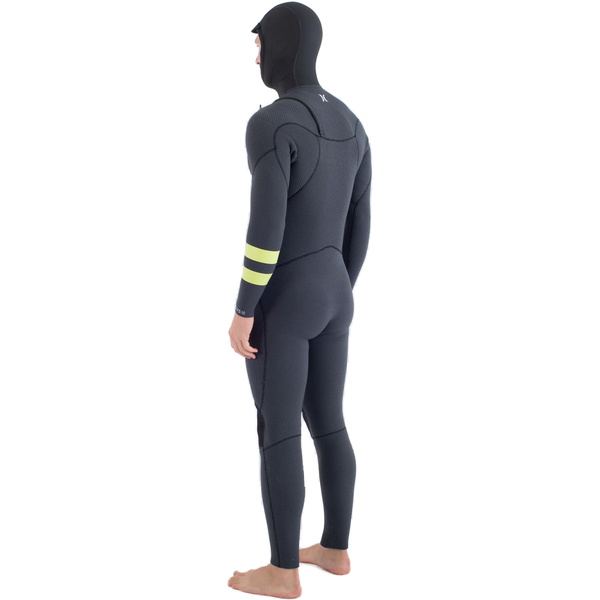 2025 Hurley Hommes Plus 5/3mm à Capuche Chest Zip Combinaison Néoprène MFS0012543 - Black / Lemon