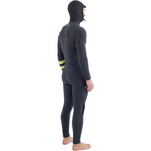 2025 Hurley Hommes Plus 5/3mm à Capuche Chest Zip Combinaison Néoprène MFS0012543 - Black / Lemon