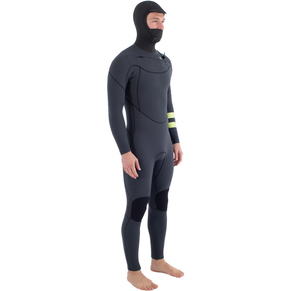 2025 Hurley Hommes Plus 5/3mm à Capuche Chest Zip Combinaison Néoprène MFS0012543 - Black / Lemon