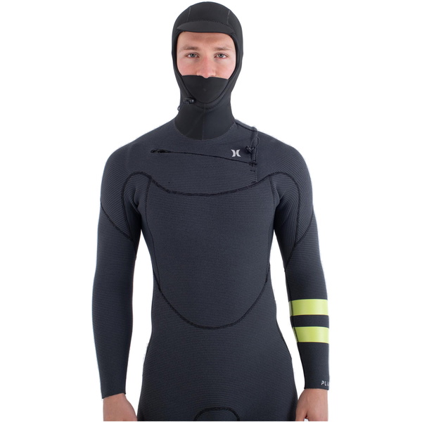 2025 Hurley Hommes Plus 5/3mm à Capuche Chest Zip Combinaison Néoprène MFS0012543 - Black / Lemon