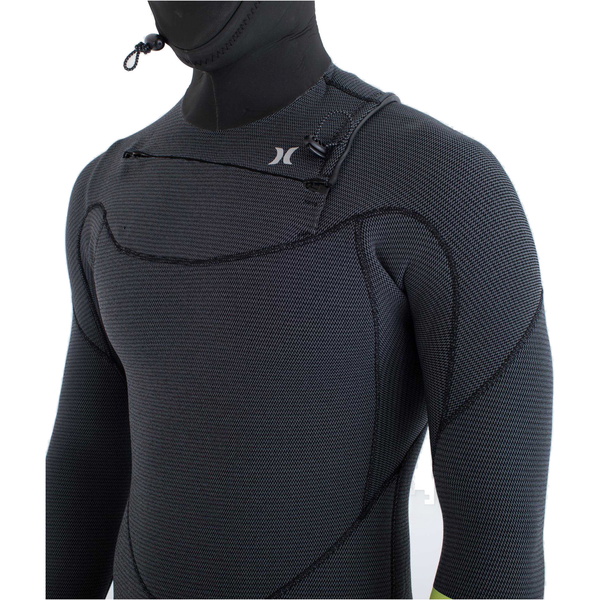 2025 Hurley Hommes Plus 5/3mm à Capuche Chest Zip Combinaison Néoprène MFS0012543 - Black / Lemon