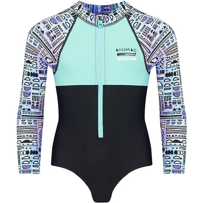 2018 Animal Junior Filles Parla Manches Longues Rash Onesie Noir CL8SN818