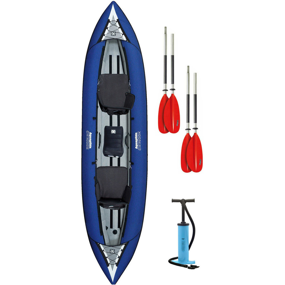 2026 Kayak Gonflable Aquaglide Chinook Tandem Xl Bleu Et 2 Pagaies Avec Pompe