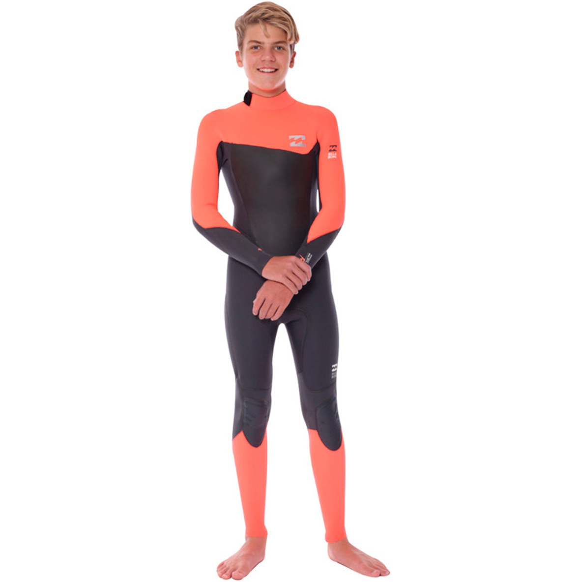2016 Billabong junior Foil 4 / 3mm Retour Zip Combinaison à Red U44B03
