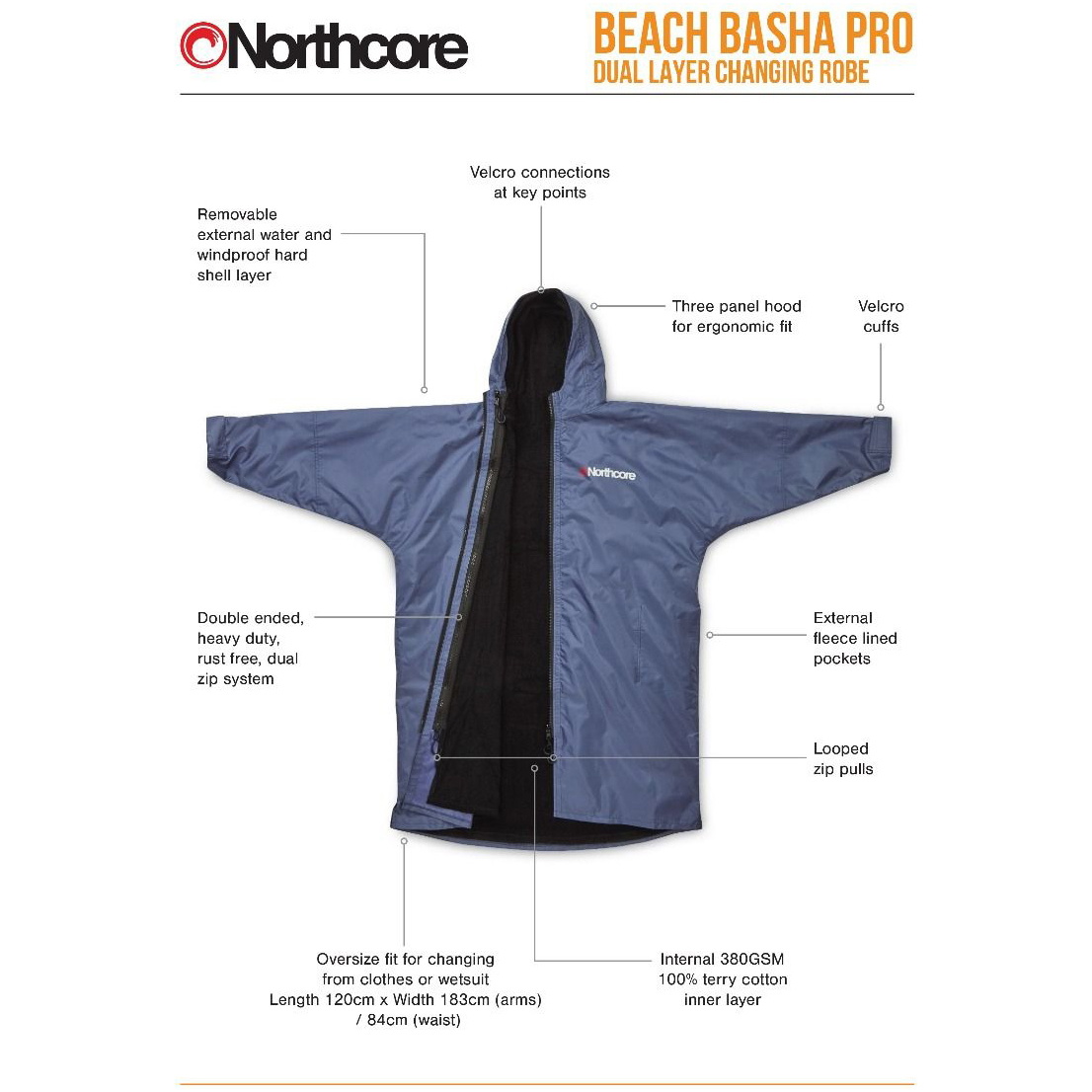 2026 Northcore Beach Basha Pro 4 Season Changing Robe NOCO24J - Blue