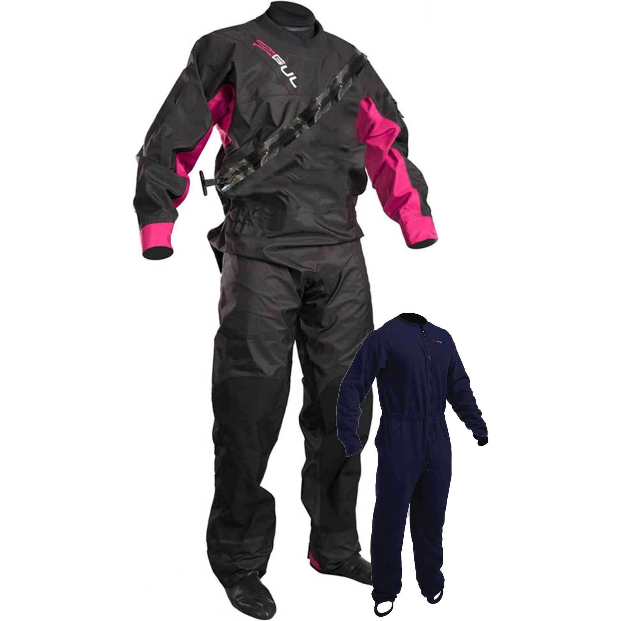 2021 Gul Drysuit Dartmouth Eclip Zip Pour Femmes Inc Underfleece Noir / Rose Gm0383-b5