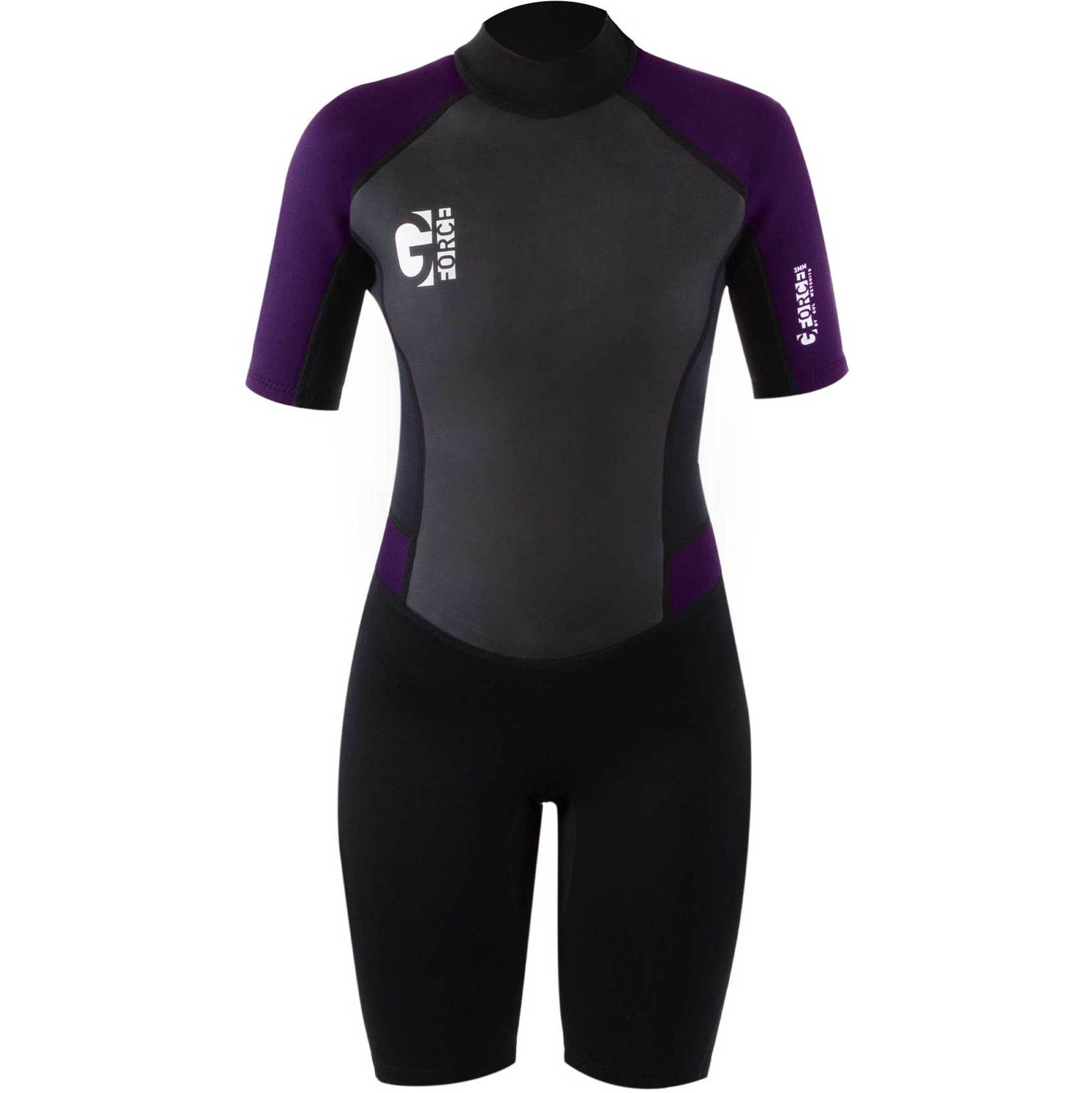 2025 Gul Femmes G-Force 3mm Back Zip Shorty Combinaison Néoprène GF3306-B7 - Black / Mulberry