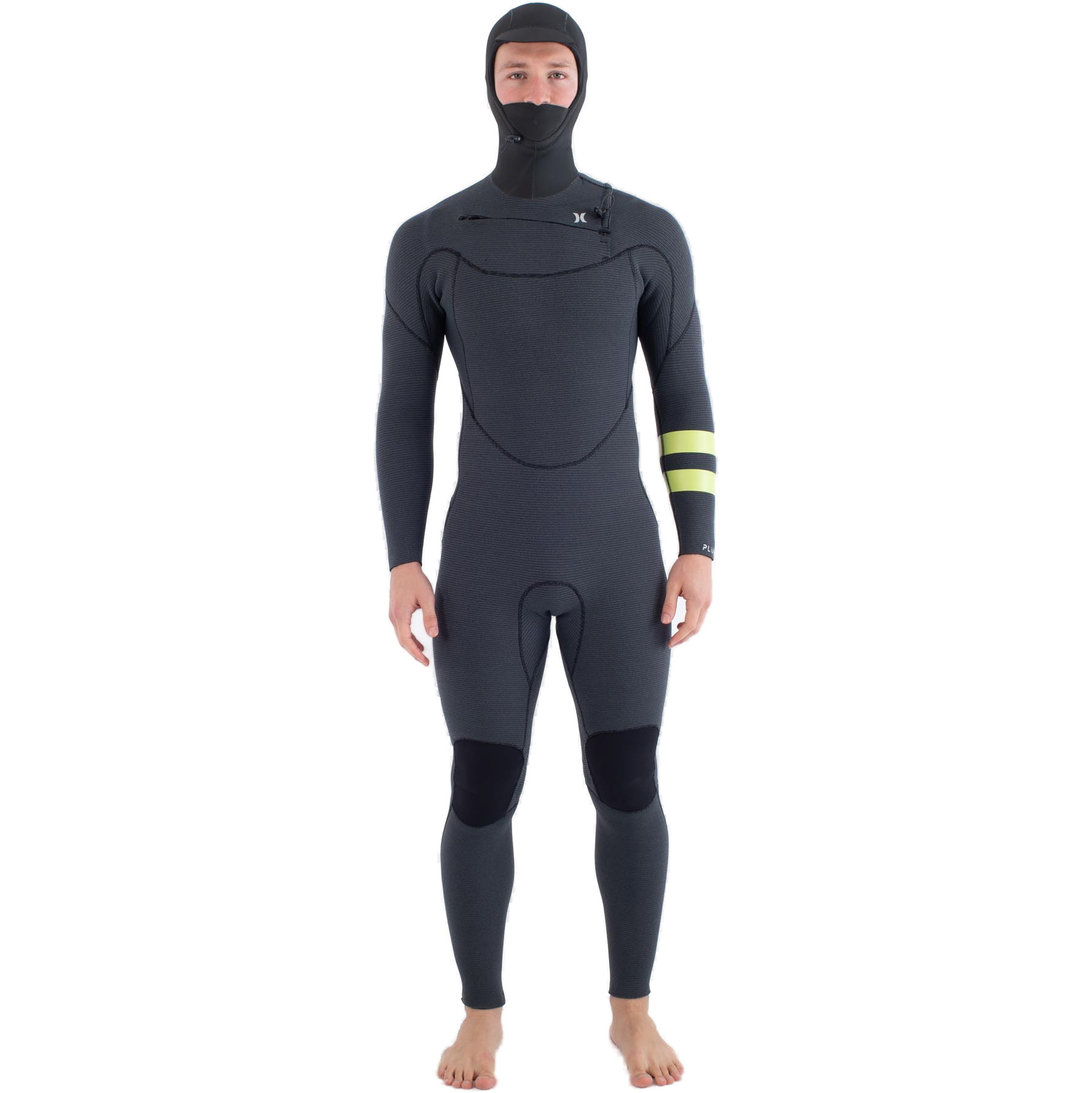 2025 Hurley Mens Plus 5/3mm Hooded Chest Zip Wetsuit MFS0012543 - Black / Lemon