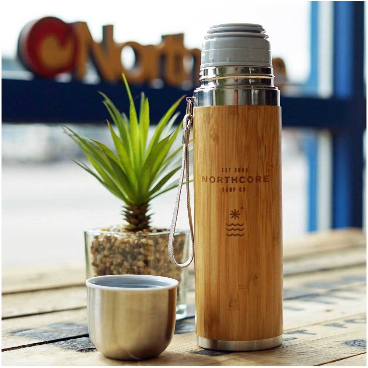 2026 Northcore Flasque En Bambou Et Acier Inoxydable Avec Tasse 360ml NOCO97B