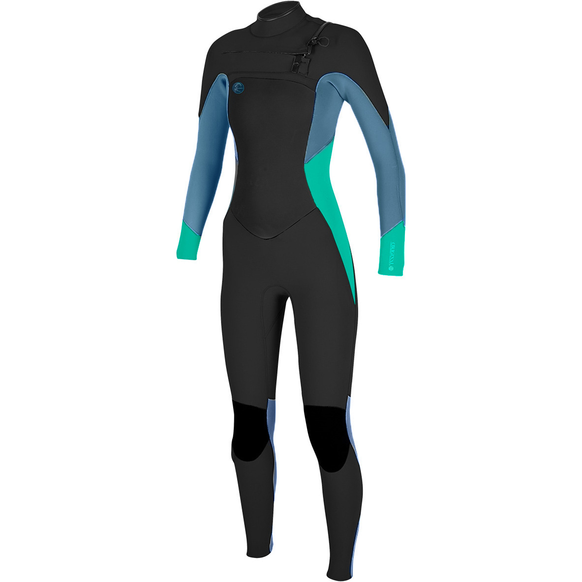 2018 O'Neill Ladies O'Reine O'Riginal 5 / 4mm poitrine Zip Wetsuit BLACK / SEAGLASS / BLUE 4997