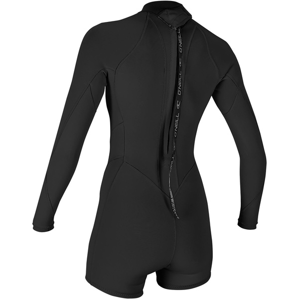2026 O'Neill Bahia Femmes 2/1mm Back Zip Au Shorty Back Zip Manches Longues Shorty Combinaison Noire 5291