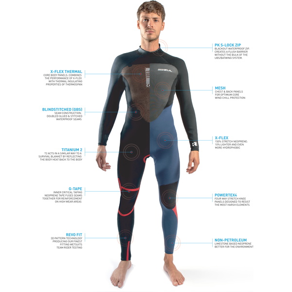 2026 Gul Hommes Response 5/3mm GBS Back Zip Combinaison Néoprène RE1213-C1 - Black