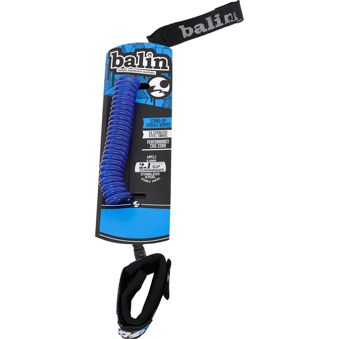  2015 Balin Downwind Coil 8mm double articulation cheville SUP Laisse 6ft Bleu