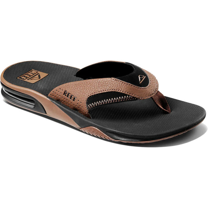 2024 Reef Mens Fanning Flip Flops CI8102 Black Tan Accessories Footwear Wetsuit Outlet