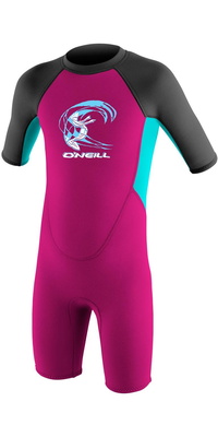 2026 ONeill Enfants Reactor 2mm Back Zip Shorty Combinaison N&eacute;opr&egrave;ne 4867G - Berry / Aqua / Graphite