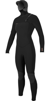 2025 ONeill Femmes Hyperfreak+ 5/4mm Chest Zip à Capuche Combinaison Néoprène 5478 - Black