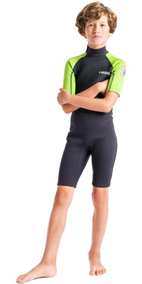 2026 C-Skins Enfants Element 3/2mm Back Zip Shorty Combinaison Néoprène C-EL32SHJ - Anthracite / Lime
