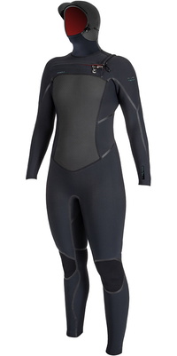 2025 ONeill Femmes Psycho Tech 6/4mm Chest Zip à Capuche Combinaison Néoprène 5548 - Black