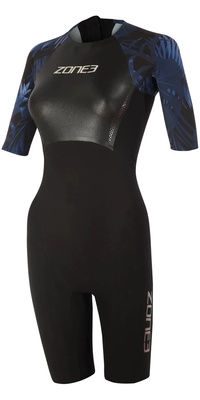 2025 Zone3 Femmes Tropical Palm Back Zip Shorty Swimskin SS21WWTC101 - Black / Blue