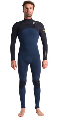 2026 C-Skins Hommes NuWave Session 3/2mm GBS Chest Zip Combinaison Néoprène C-NSE32MCZ - Bluestone / Black X / Saffron
