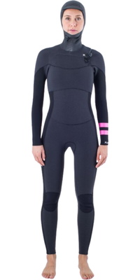 2025 Hurley Femmes Plus 5/3mm à Capuche Chest Zip Combinaison Néoprène WFS0012544 - Black / Graphite