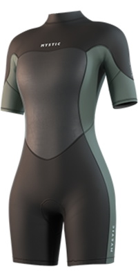 2026 Mystic Femmes Brand 3/2mm Back Zip Flatlock Shorty Combinaison Néoprène 35000.250064 - Dark Olive