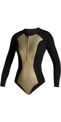 2025 Mystic Femmes Sway 2mm Manches Longues Front Zip Super Shorty 35000.220091 - Black / Gold