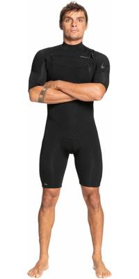 2026 Quiksilver Hommes Everyday Sessions 2mm Chest Zip Shorty Combinaison N&eacute;opr&egrave;ne EQYW503036 - Black