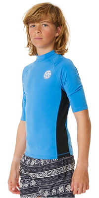 2025 Rip Curl Enfants Icons UV Brushed Short Sleeve Rash Guard 11ZBRV - Blue Gum