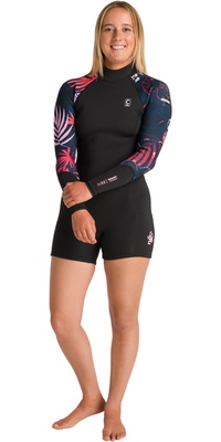 2026 C-Skins Femmes NuWave Solace Lite 2/2mm Back Zip Printemps Combinaison Néoprène Combinaison Néoprène C-NSOL22SPW - Black / Tropical
