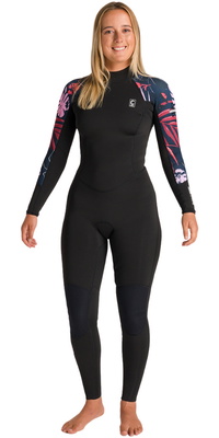2026 C-Skins Femmes NuWave Solace Lite 3/2mm Back Zip Combinaison Néoprène C-NSOL32STW - Black / Tropical