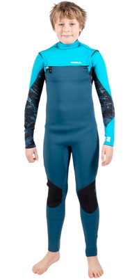 2026 Gul Enfants Response 5/4mm Chest Zip Combinaison Néoprène RE1251 - Navy / Cyan