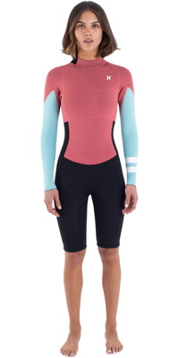 2025 Hurley Femmes Air 2mm Mid Manches Longues Back Zip Shorty Combinaison Néoprène WSS0014232 - Spiced Coral