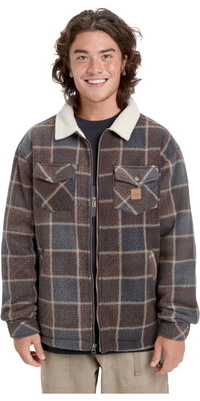 2026 Quiksilver Mens Sherpa Fleece Jacket EQYPF03080 - Chocolate Brown Sherpa Plaid