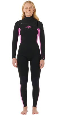 2026 Rip Curl Femmes Dawn Patrol 3/2mm Chest Zip Combinaison Néoprène 161WFS - Black / Pink
