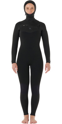 2026 Rip Curl Femmes Dawn Patrol 5/4mm à Capuche Chest Zip Combinaison Néoprène 15YWFS - Black