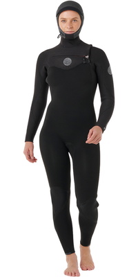 2026 Rip Curl Femmes Flashbomb 6/4mm à Capuche Chest Zip Combinaison Néoprène 16FWFS - Black