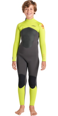 2026 C-Skins Enfants Nuwave Legend 4/3mm Back Zip Combinaison Néoprène C-NLE43JBZ - Meteor / Lime / Orange