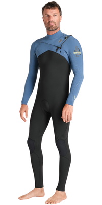 2026 C-Skins Hommes Nuwave Session 3/2mm Chest Zip Combinaison Néoprène C-NSE32MCZ - Black / Steel Blue X / Lime