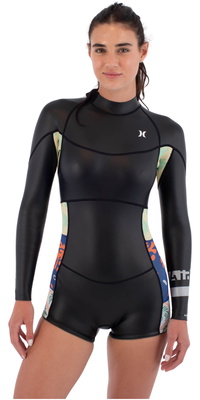 2026 Hurley Femmes Air 2mm Back Zip Shorty Printemps Combinaison Néoprène WSS0014252 - Black Skin