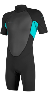 2026 ONeill Enfants Reactor-2 2mm Back Zip Shorty Combinaison Néoprène 5045B - Black / Lt Aqua
