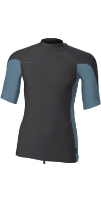 2026 ONeill Mens Hyperfreak Skins Short Sleeve Rash Vest 5690 - Tempered Steel / Blue Fusion