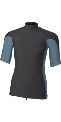 2026 ONeill Mens Hyperfreak Skins Short Sleeve Turtleneck Rash Vest 5706 - Tempered Steel / Blue Fusion