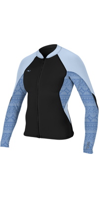 2026 ONeill Femmes Bahia 1/ 0.5mm Veste à Fermeture éclair Intégrale 4933 - Black / Surfabstract / Chambrayblu