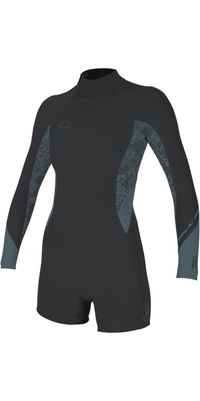 2026 ONeill Femmes Bahia 2/1mm Back Zip Manches Longues Printemps Combinaison N&eacute;opr&egrave;ne Combinaison N&eacute;opr&egrave;ne 5291 - Tempered Steel / Shaded Island Sky / Shade